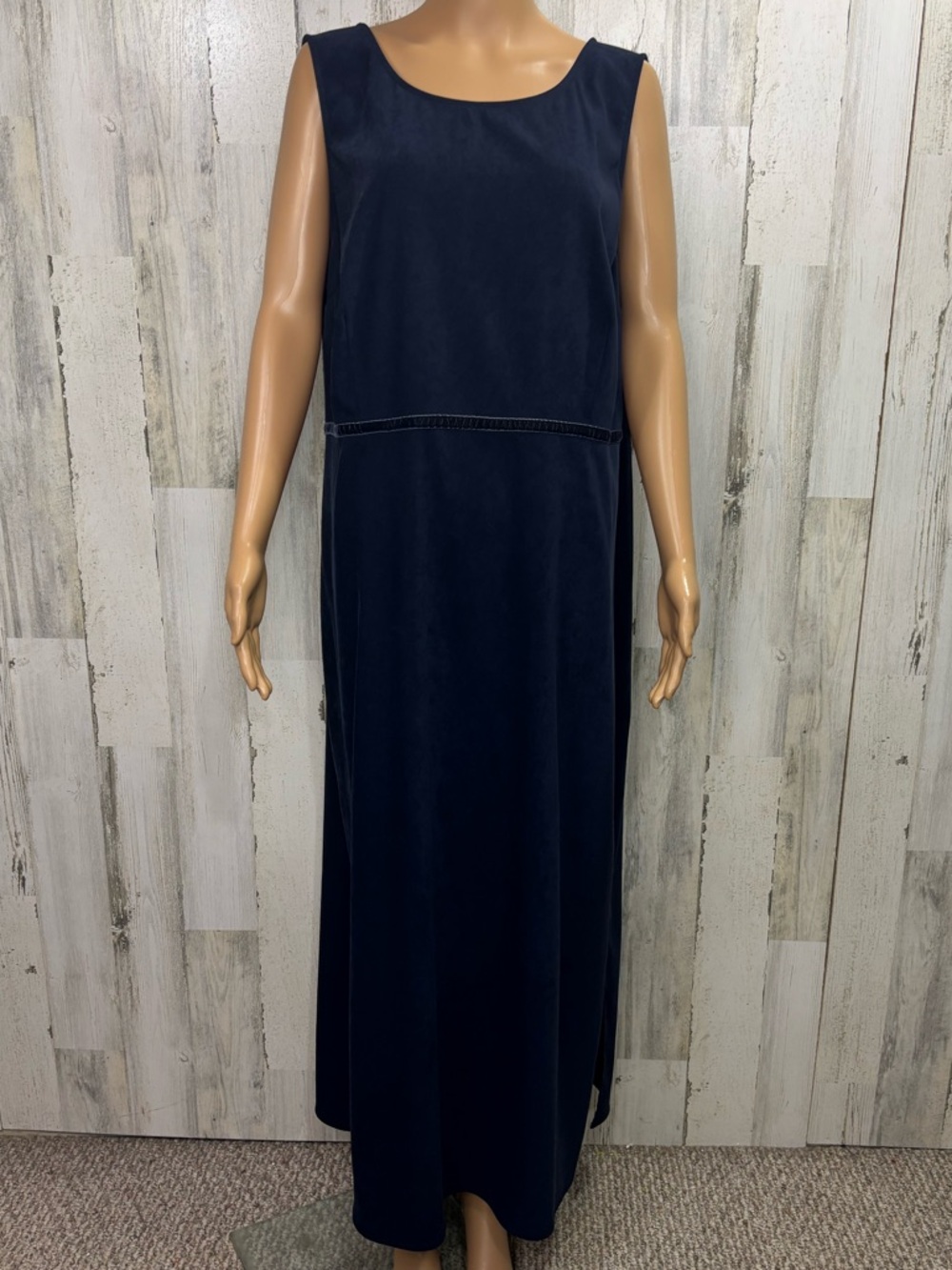 Amanda Smith Plus Size Microsuede Navy Sleeveless‎ Jumper Maxi Dress